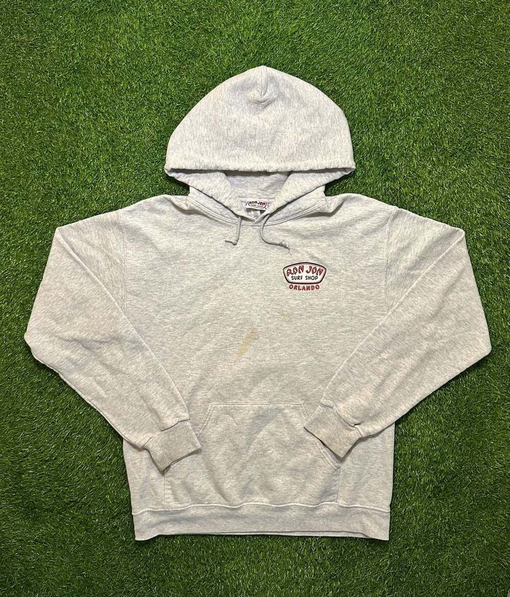Y2K Ron Jon Surf Shop Orlando Heather Grey Pullover Hoodie Sweatshirt Medium
